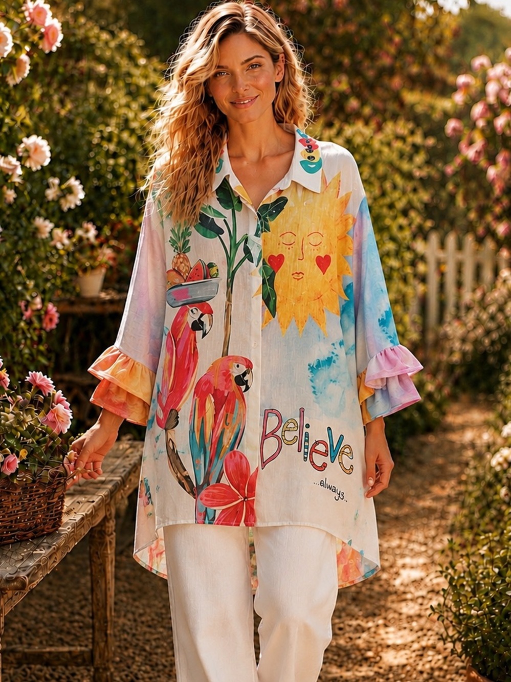 New Collection Made in Italy Linen Blend Tropical Tunic Top One Size NWT